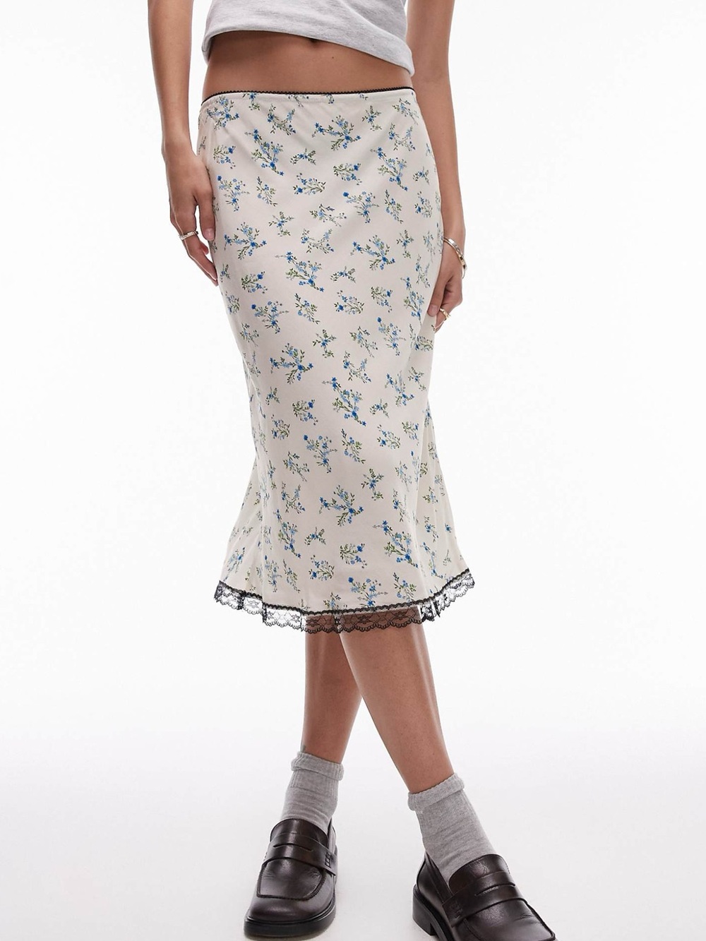 Topshop Vintage Lace Micro Floral 90s Length Bias Skirt